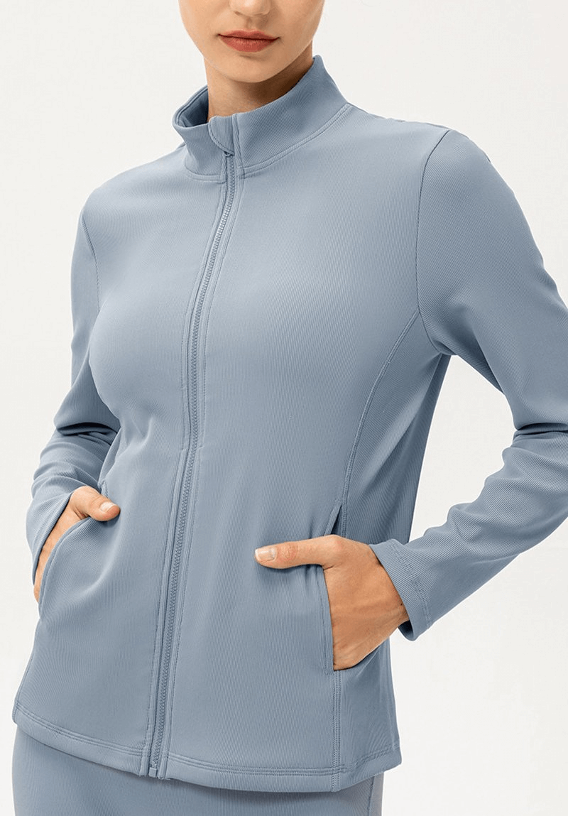 Sports Insulated Women's Jacket with Fleece Lining, anti-pilling, high collar detail, perfect for athletic activities in slate blue.